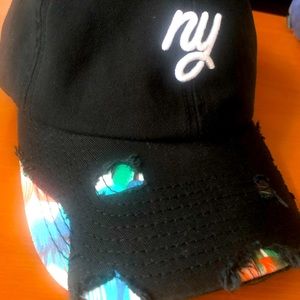 NY hat with distressed floral brim